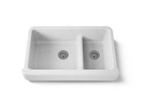 Whitehaven® Smart Divide® 35-1/2" undermount double-bowl farmhouse kitchen sink with short apron