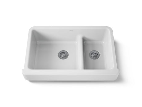 Whitehaven® Smart Divide® 35-1/2" undermount double-bowl farmhouse kitchen sink with short apron