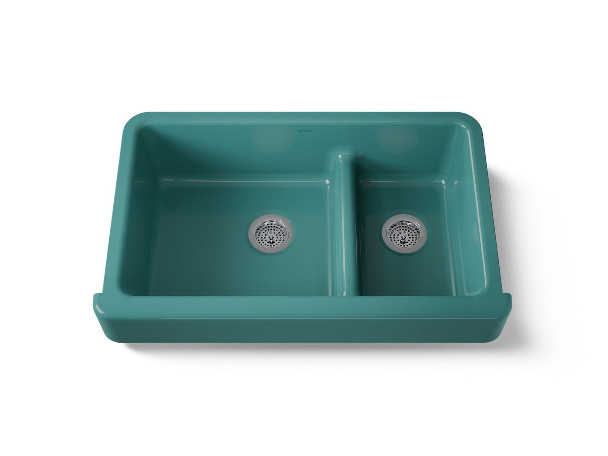 Whitehaven® Smart Divide® 35-1/2" undermount double-bowl farmhouse kitchen sink with short apron