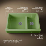 Whitehaven® Smart Divide® 35-1/2" undermount double-bowl farmhouse kitchen sink with short apron