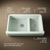 Whitehaven® Smart Divide® 35-1/2" undermount double-bowl farmhouse kitchen sink with short apron