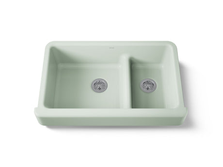 Whitehaven® Smart Divide® 35-1/2" undermount double-bowl farmhouse kitchen sink with short apron