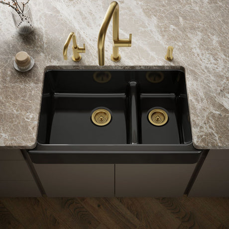 Whitehaven® Smart Divide® 35-1/2" undermount double-bowl farmhouse kitchen sink with short apron