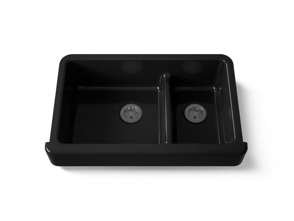 Whitehaven® Smart Divide® 35-1/2" undermount double-bowl farmhouse kitchen sink with short apron
