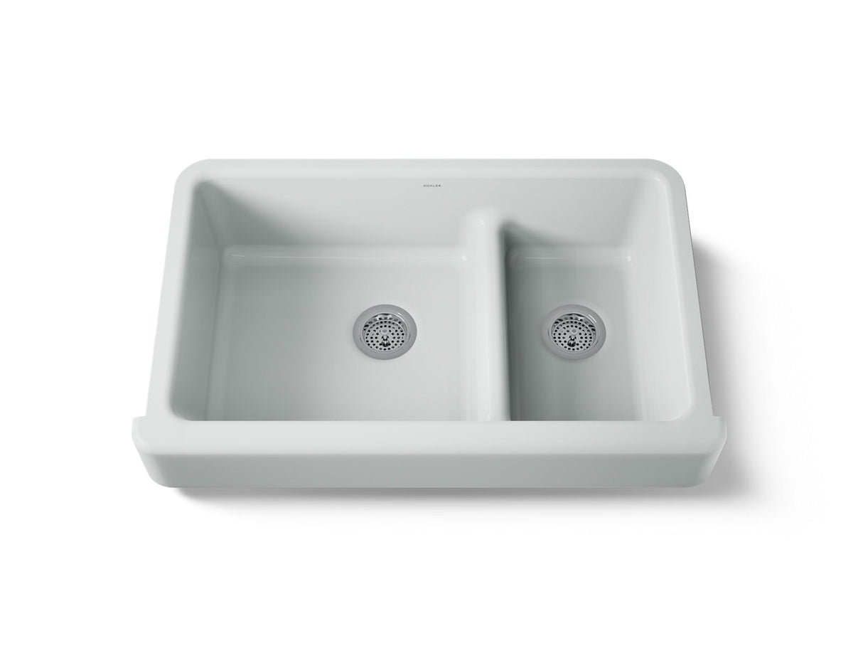 Whitehaven® Smart Divide® 35-1/2" undermount double-bowl farmhouse kitchen sink with short apron