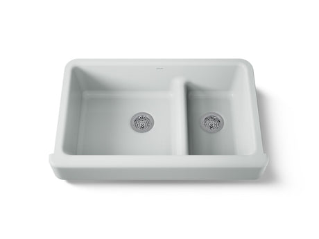 Whitehaven® Smart Divide® 35-1/2" undermount double-bowl farmhouse kitchen sink with short apron