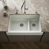 Whitehaven® Smart Divide® 35-1/2" undermount double-bowl farmhouse kitchen sink with short apron