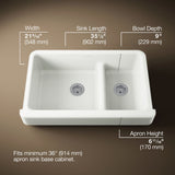 Whitehaven® Smart Divide® 35-1/2" undermount double-bowl farmhouse kitchen sink with short apron