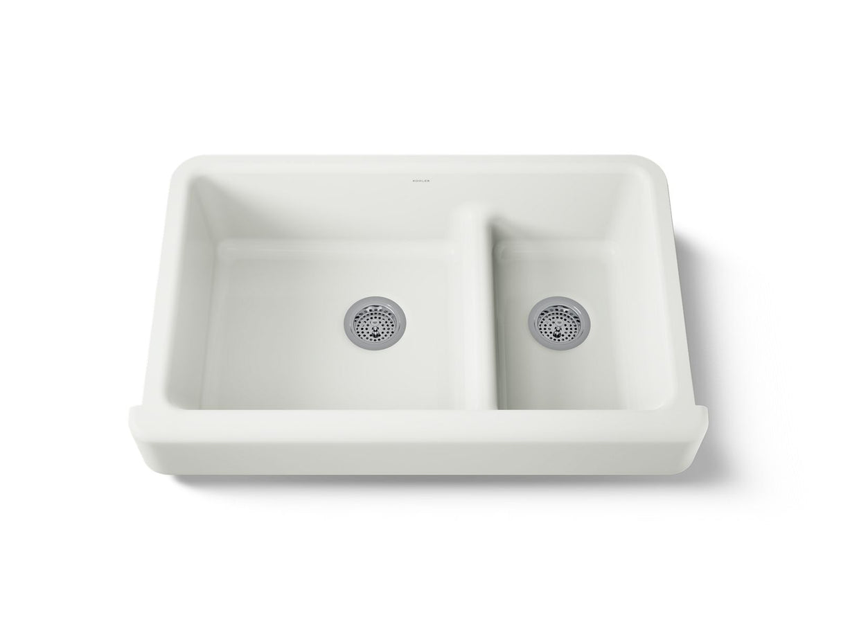 Whitehaven® Smart Divide® 35-1/2" undermount double-bowl farmhouse kitchen sink with short apron