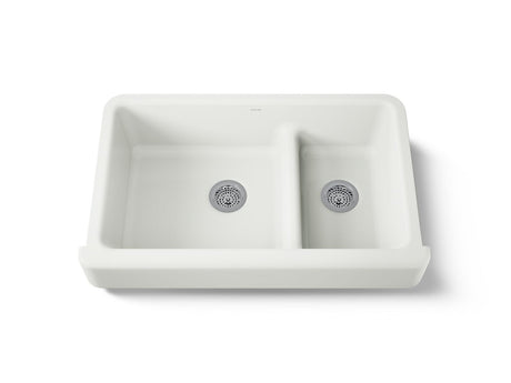 Whitehaven® Smart Divide® 35-1/2" undermount double-bowl farmhouse kitchen sink with short apron