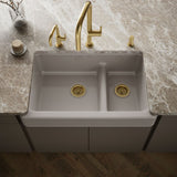 Whitehaven® Smart Divide® 35-1/2" undermount double-bowl farmhouse kitchen sink with short apron