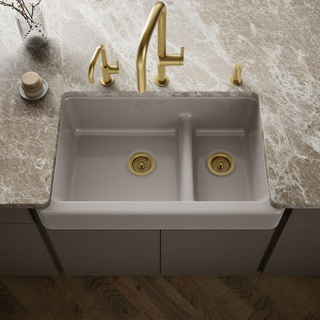 Whitehaven® Smart Divide® 35-1/2" undermount double-bowl farmhouse kitchen sink with short apron
