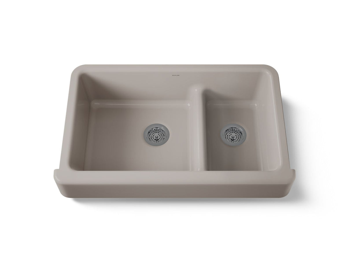 Whitehaven® Smart Divide® 35-1/2" undermount double-bowl farmhouse kitchen sink with short apron