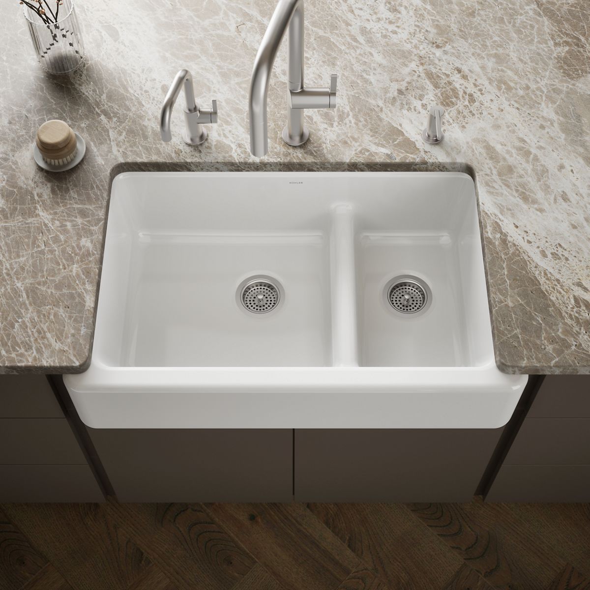 Whitehaven® Smart Divide® 35-3/4" undermount double-bowl farmhouse kitchen sink