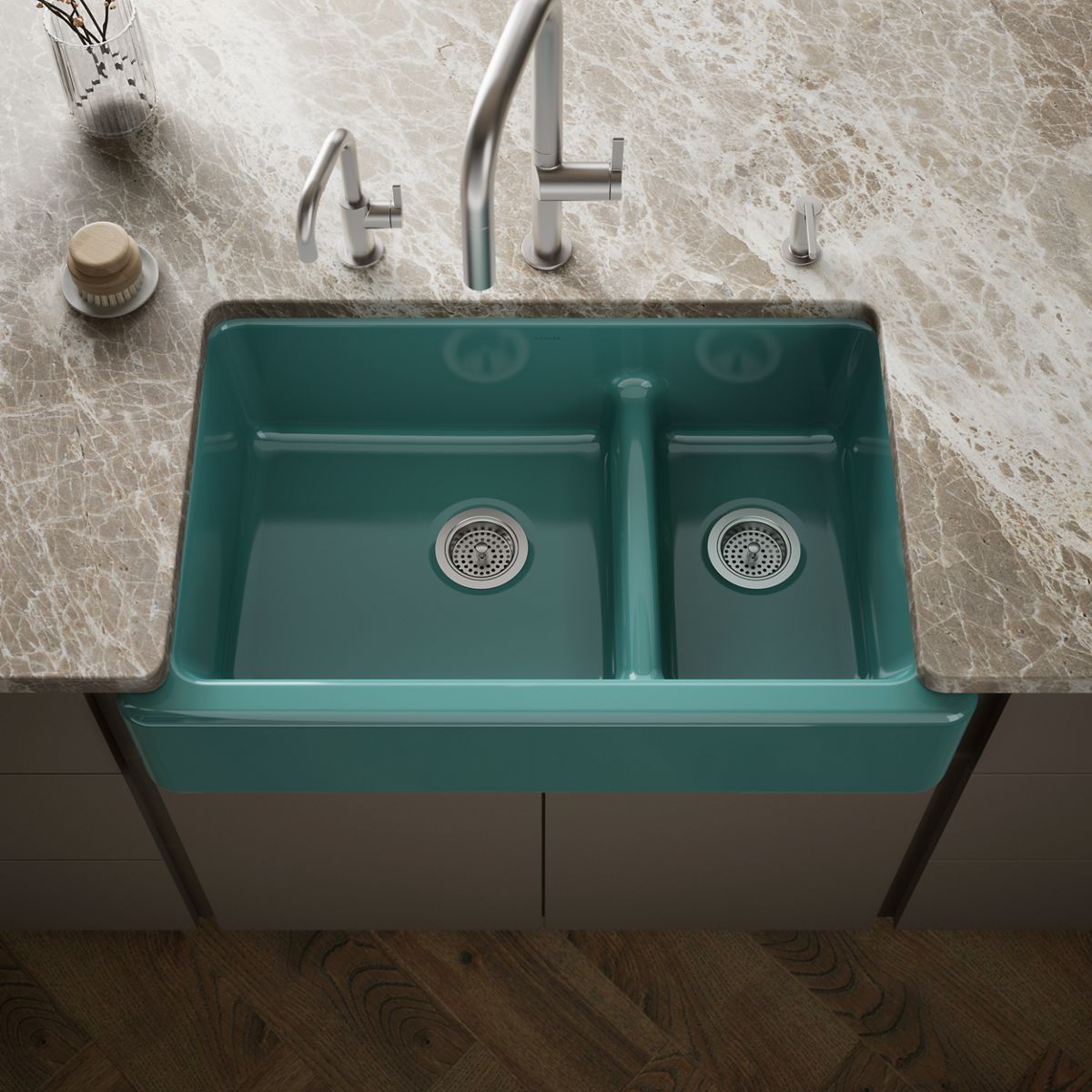 Whitehaven® Smart Divide® 35-3/4" undermount double-bowl farmhouse kitchen sink