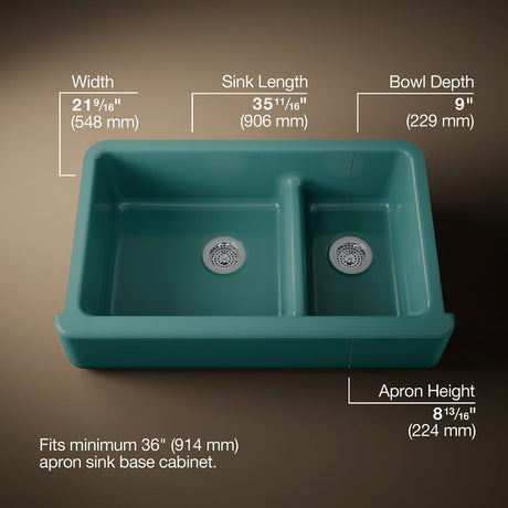 Whitehaven® Smart Divide® 35-3/4" undermount double-bowl farmhouse kitchen sink