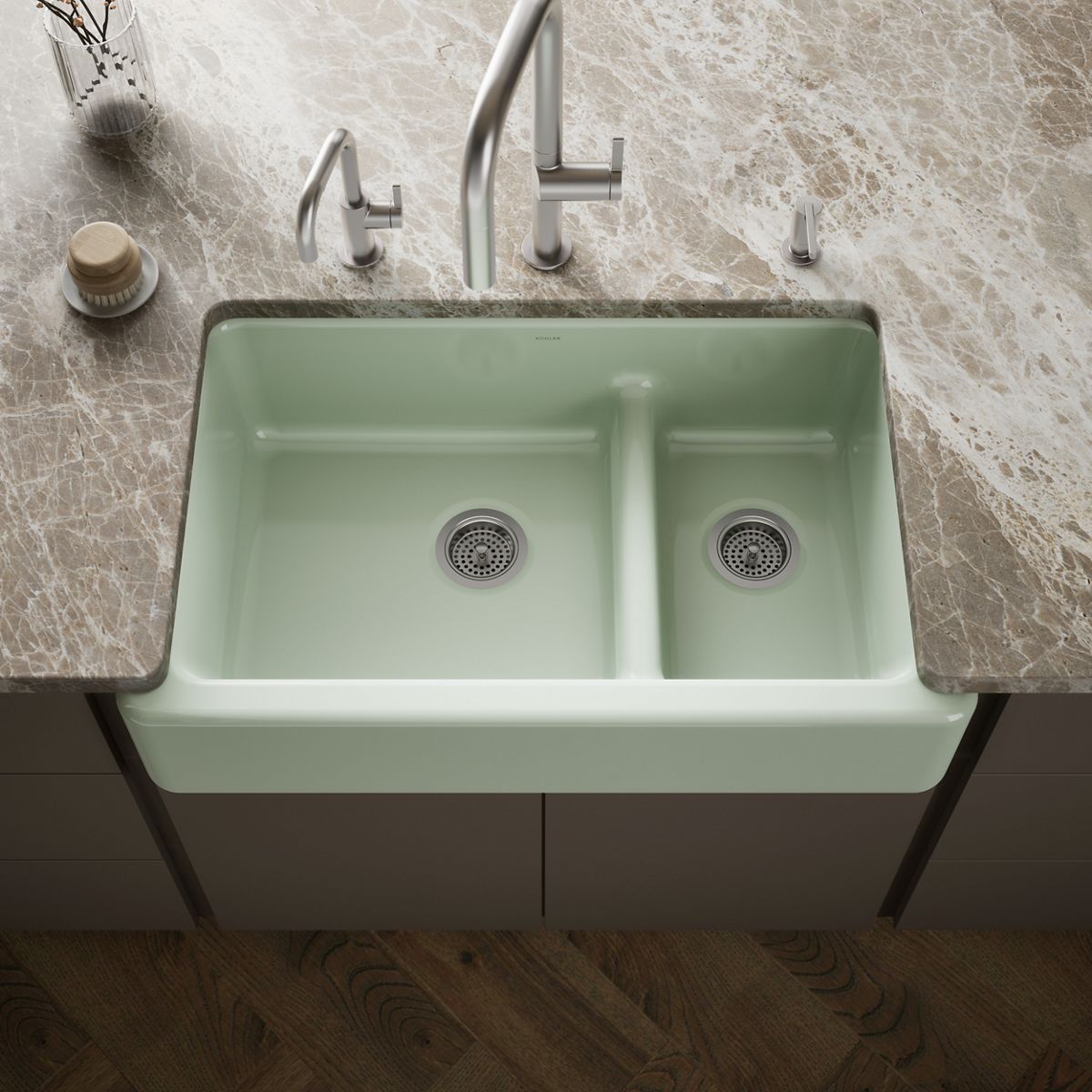 Whitehaven® Smart Divide® 35-3/4" undermount double-bowl farmhouse kitchen sink