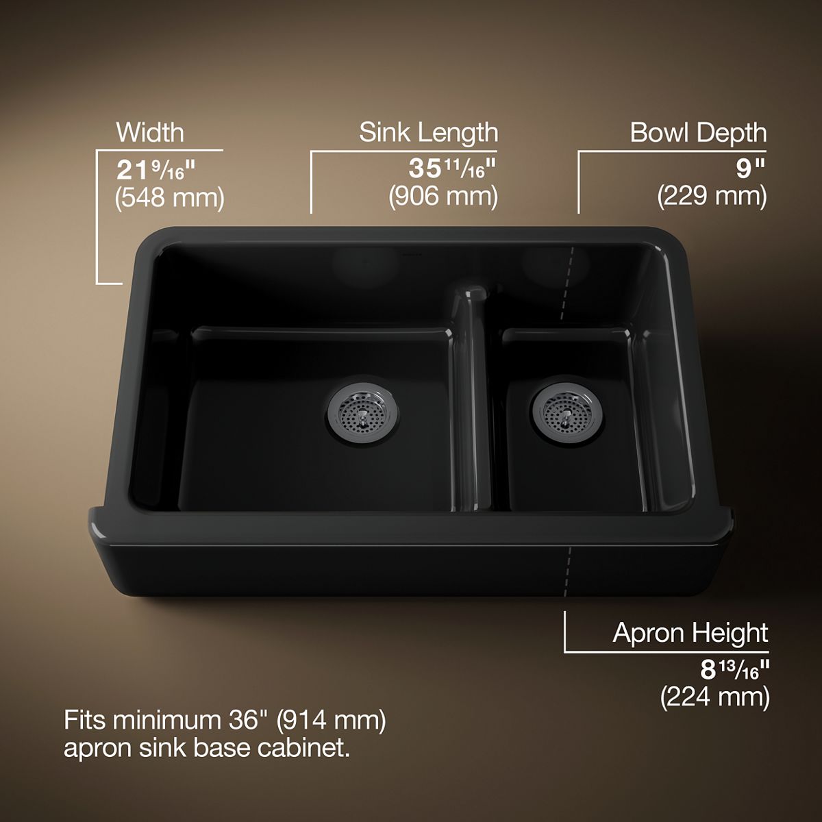 Whitehaven® Smart Divide® 35-3/4" undermount double-bowl farmhouse kitchen sink