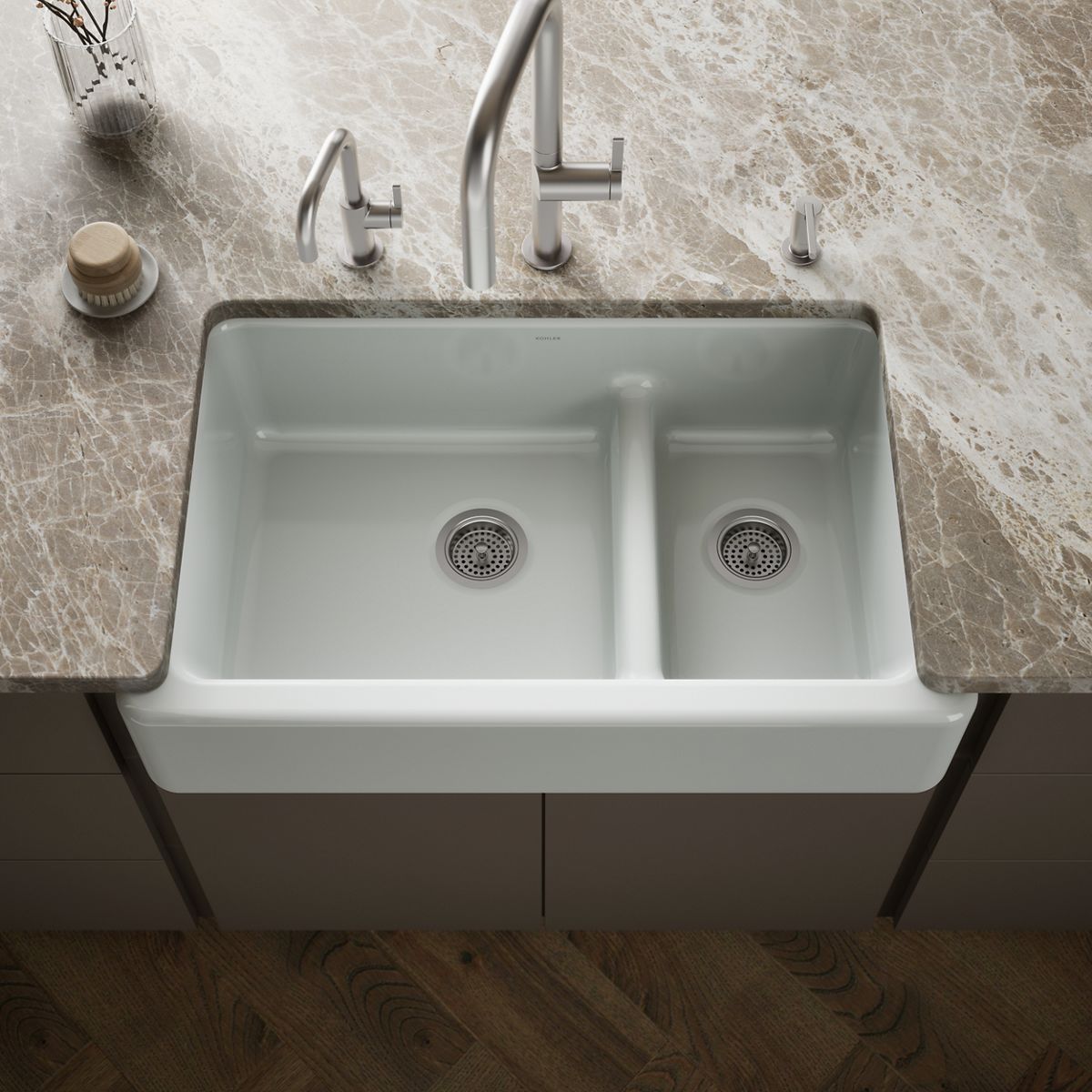 Whitehaven® Smart Divide® 35-3/4" undermount double-bowl farmhouse kitchen sink