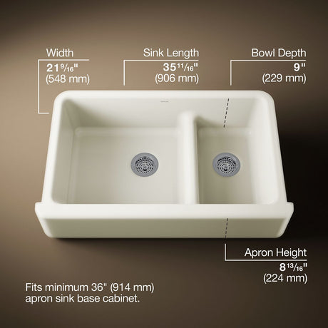 Whitehaven® Smart Divide® 35-3/4" undermount double-bowl farmhouse kitchen sink
