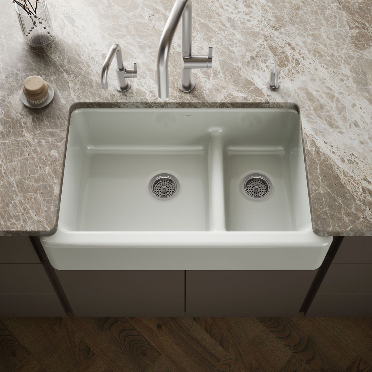 Whitehaven® Smart Divide® 35-3/4" undermount double-bowl farmhouse kitchen sink