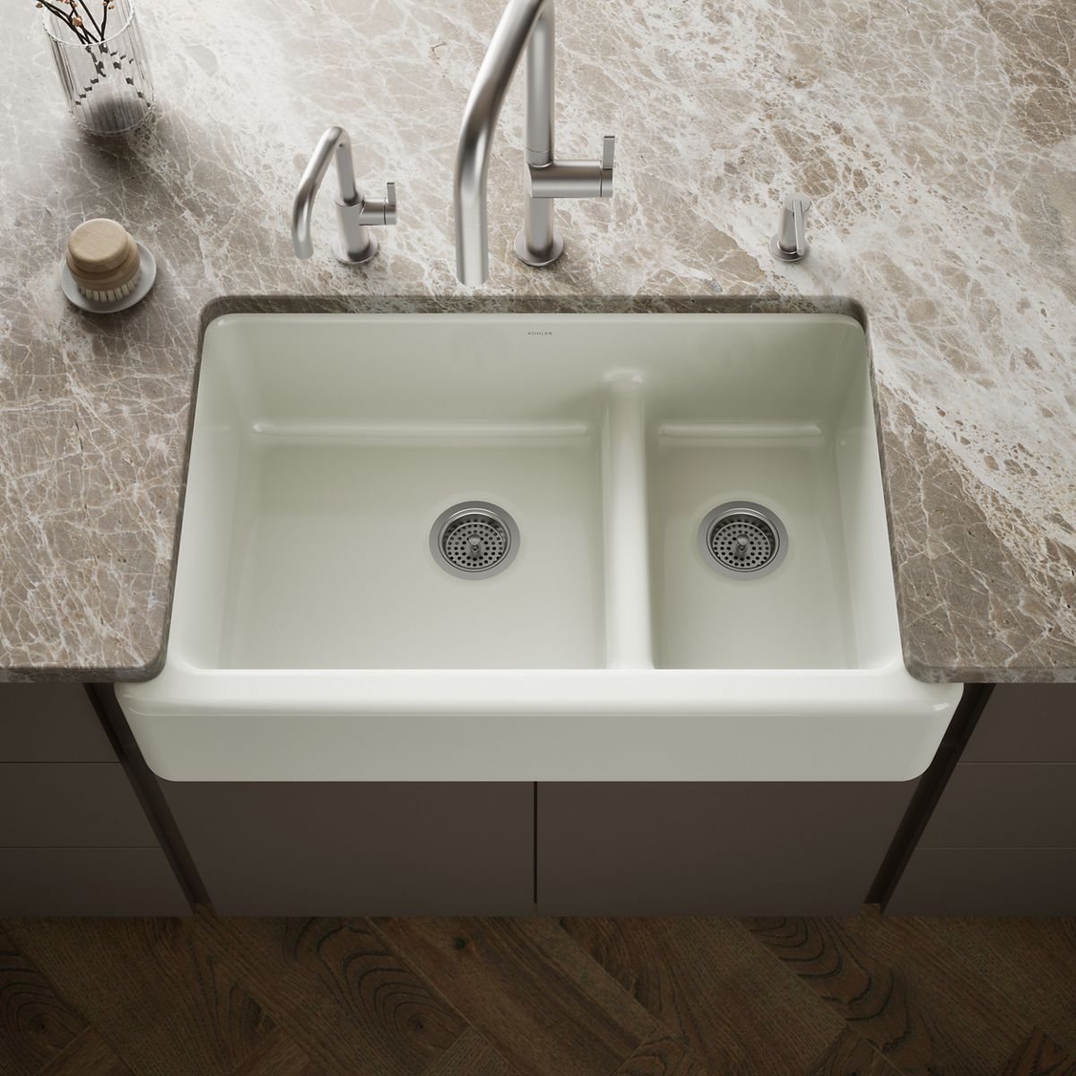 Whitehaven® Smart Divide® 35-3/4" undermount double-bowl farmhouse kitchen sink