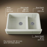 Whitehaven® Smart Divide® 35-3/4" undermount double-bowl farmhouse kitchen sink