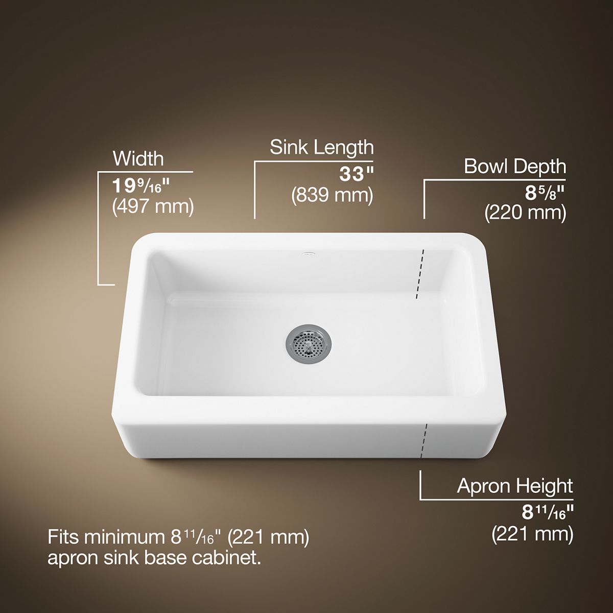 Dickinson® 33" undermount single-bowl farmhouse kitchen sink