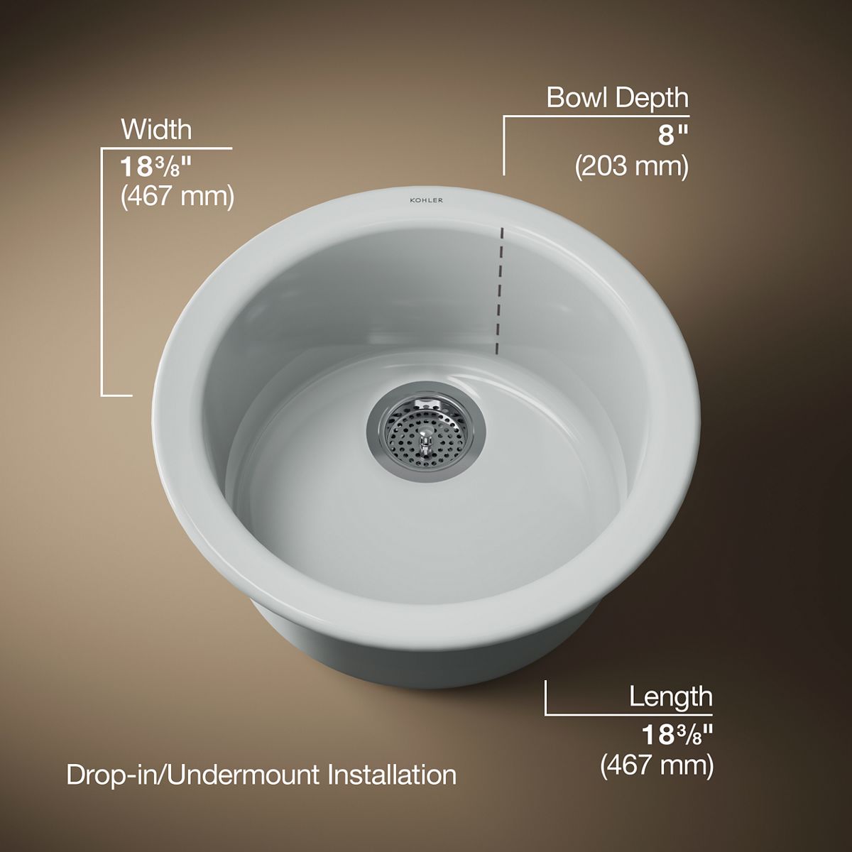 Porto Fino™ 18-1/2" top-/undermount single-bowl bar sink