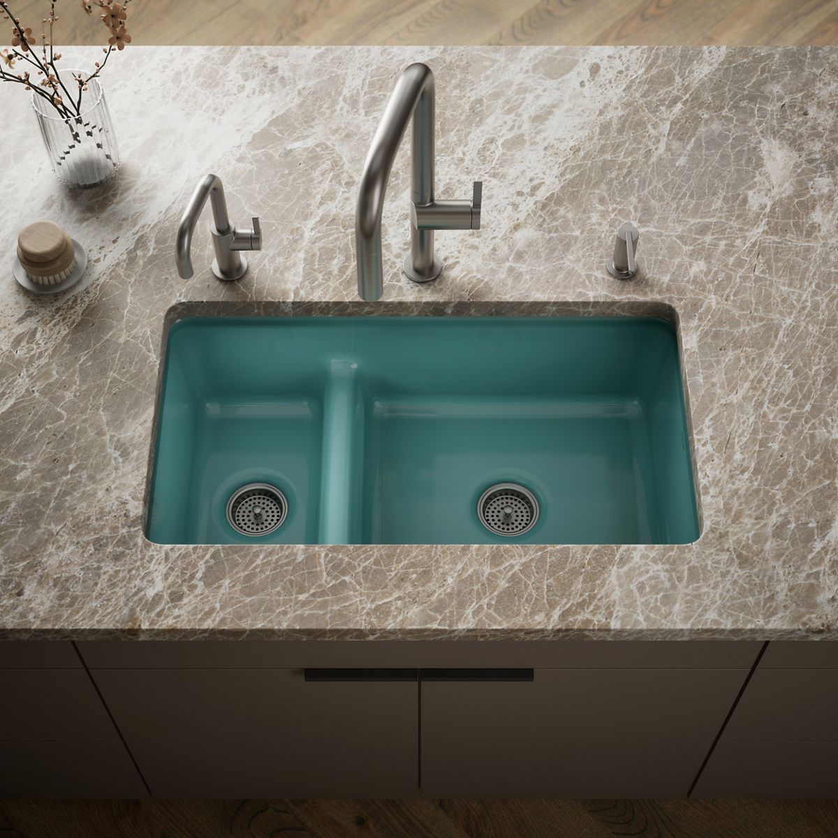 Iron/Tones® Smart Divide® 33" top-/undermount double-bowl kitchen sink