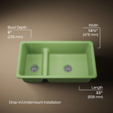 Iron/Tones® Smart Divide® 33" top-/undermount double-bowl kitchen sink