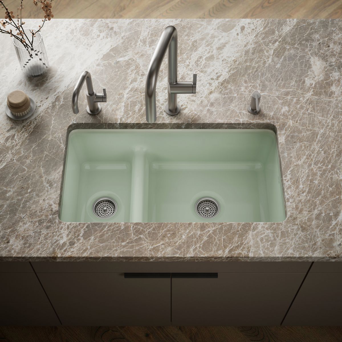 Iron/Tones® Smart Divide® 33" top-/undermount double-bowl kitchen sink