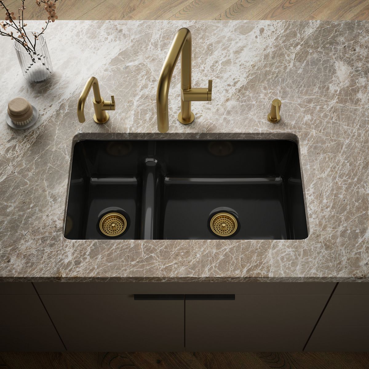 Iron/Tones® Smart Divide® 33" top-/undermount double-bowl kitchen sink