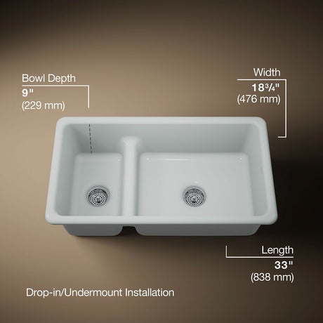 Iron/Tones® Smart Divide® 33" top-/undermount double-bowl kitchen sink