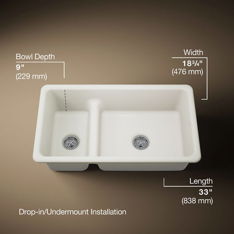Iron/Tones® Smart Divide® 33" top-/undermount double-bowl kitchen sink