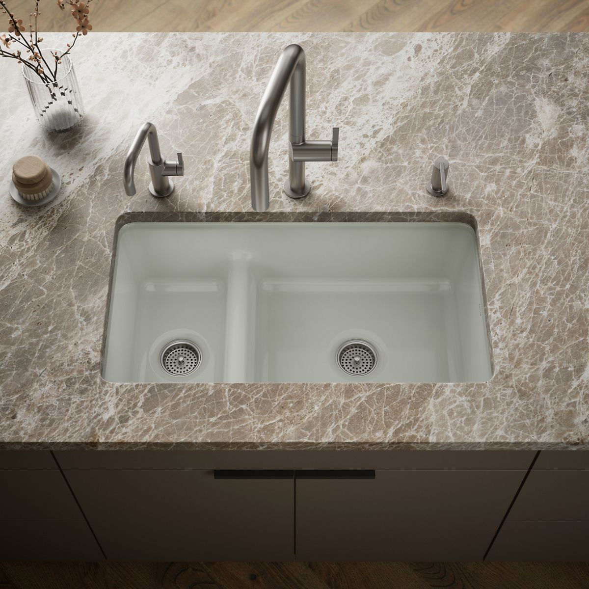 Iron/Tones® Smart Divide® 33" top-/undermount double-bowl kitchen sink