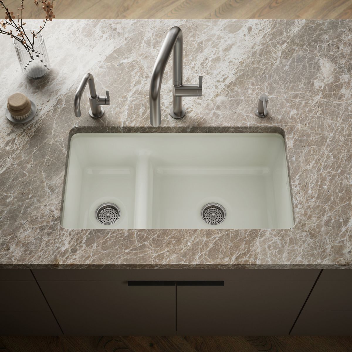 Iron/Tones® Smart Divide® 33" top-/undermount double-bowl kitchen sink
