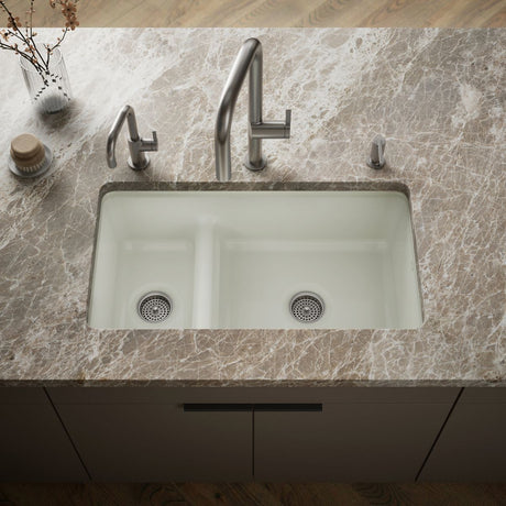 Iron/Tones® Smart Divide® 33" top-/undermount double-bowl kitchen sink
