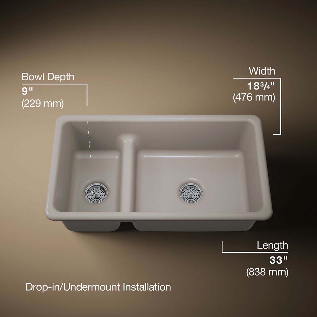 Iron/Tones® Smart Divide® 33" top-/undermount double-bowl kitchen sink