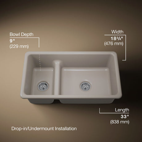 Iron/Tones® Smart Divide® 33" top-/undermount double-bowl kitchen sink