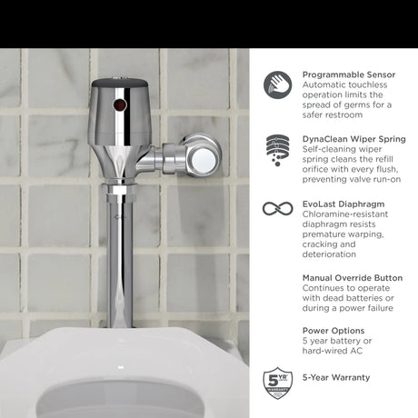 Ultima® Selectronic® Exposed Toilet Flush Valve, Diaphragm Type, Base Model, 1.28 gpf/4.8 Lpf