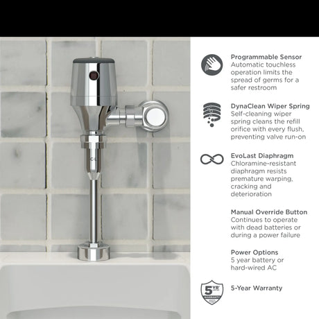 Ultima® Selectronic® Exposed Urinal Flush Valve, Diaphragm Type, Battery, 1.0 gpf/3.8 Lpf