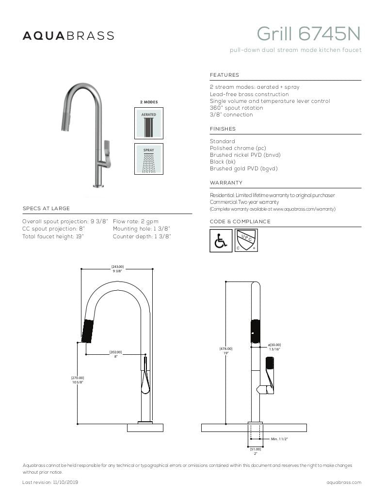 Grill pull-down dual stream mode kitchen faucet