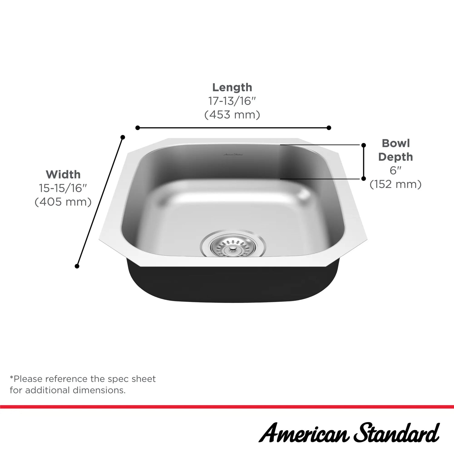 Portsmouth® 18 x 16-Inch Stainless Steel Undermount Single-Bowl ADA Kitchen Sink