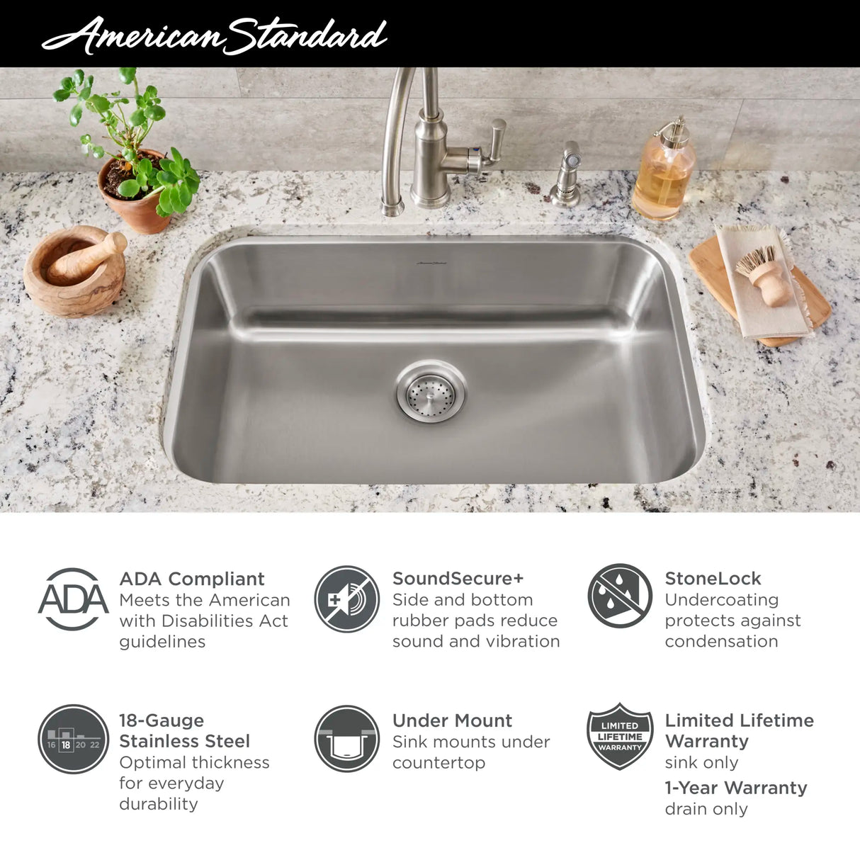 Portsmouth® 30 x 18-Inch Stainless Steel Undermount Single-Bowl ADA Kitchen Sink