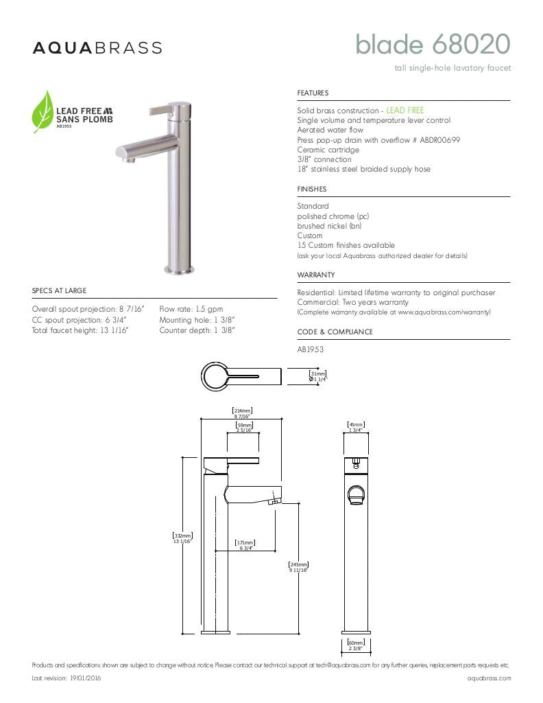 Tall single-hole lavatory faucet