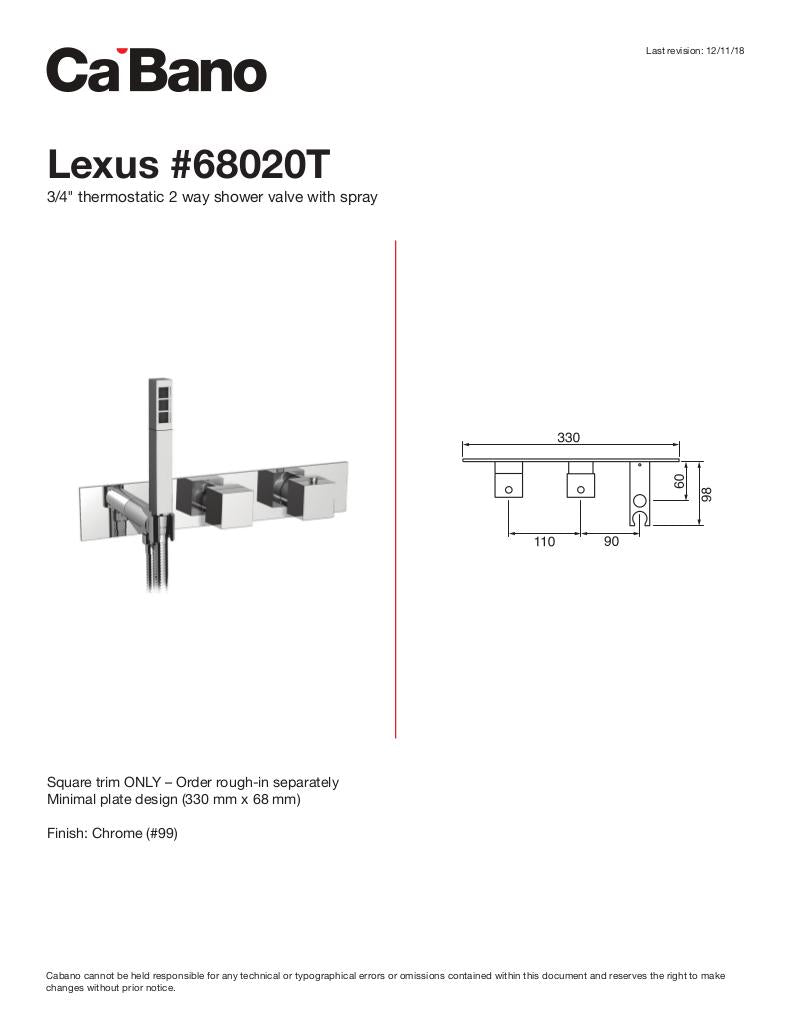 3/4" thermostatic 2 way shower valve with handshower TRIM ONLY