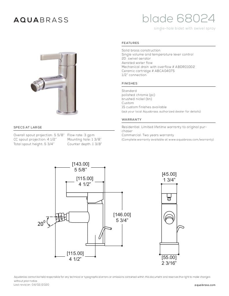 Single-hole bidet with swivel spray