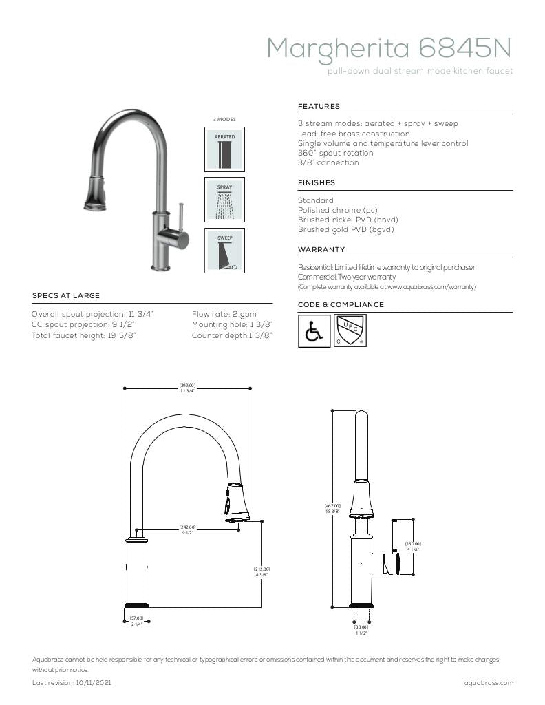 Margherita pull-down dual stream mode kitchen faucet