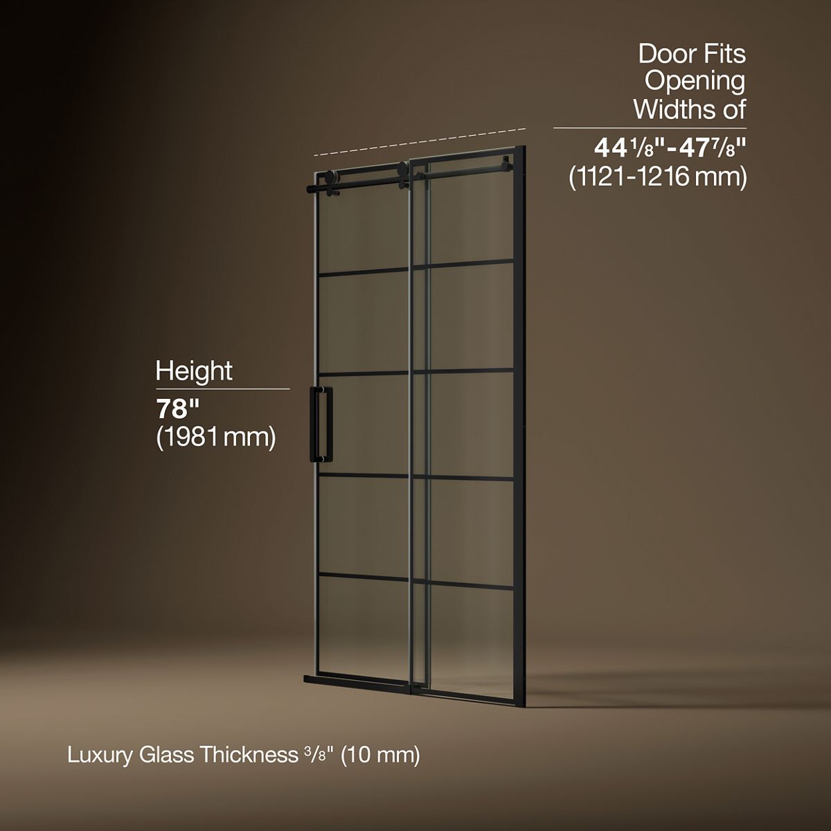 Composed™ 44-1/8"-47-7/8" W x 78" H sliding shower door with 3/8"-thick Crystal Clear glass